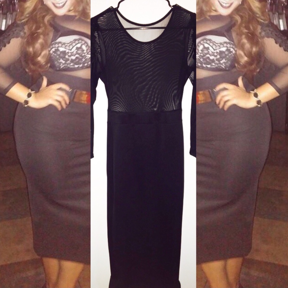 Black Mesh top w/detail and skinny skirt Dress